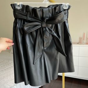 Black Vegan Leather Paperbag Shorts